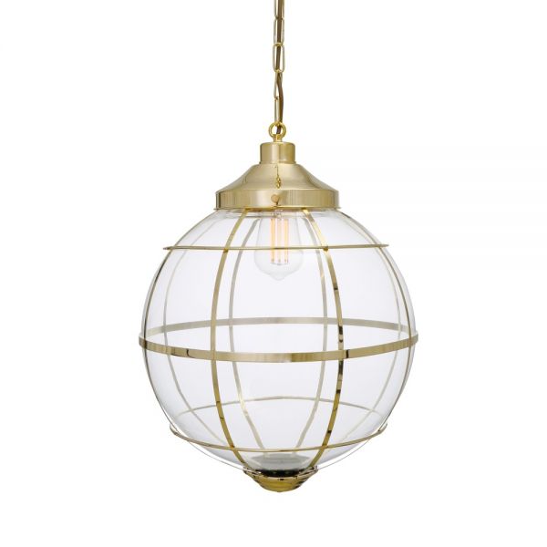Henlow Glass Globe Pendant Light with Brass Cage